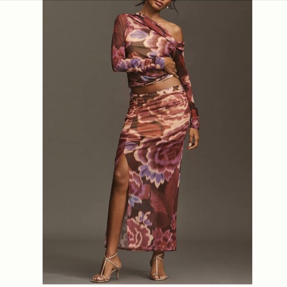 NWT Anthropologie Ruched Side-Slit Maxi Skirt Size XL Vamp Romantic / Glamoratti - Picture 12 of 14